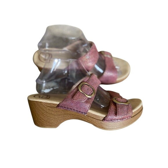 Dansko Sophie Wedge Sandal 9.5-10 /40 Dust Rose Metallic Slip On Leather Comfort - Picture 1 of 9
